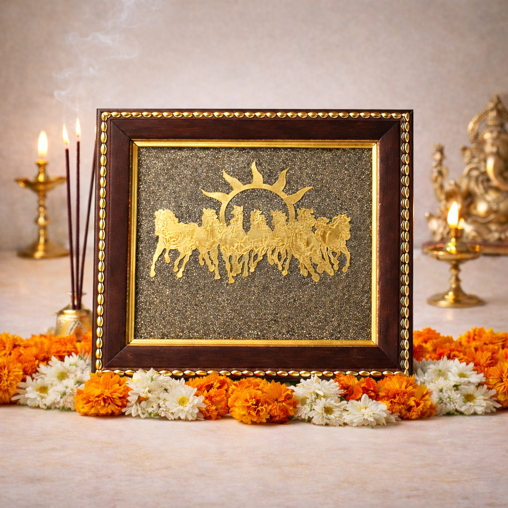7 horses with sun pyrite frame