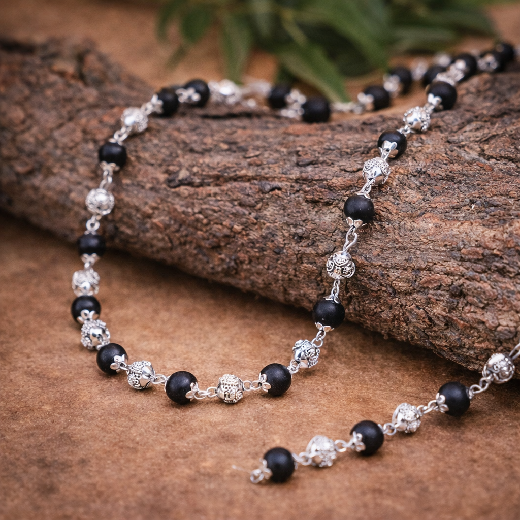 🖤 Silver Plated Karungali Mala – Protection, Strength & Energy Shield