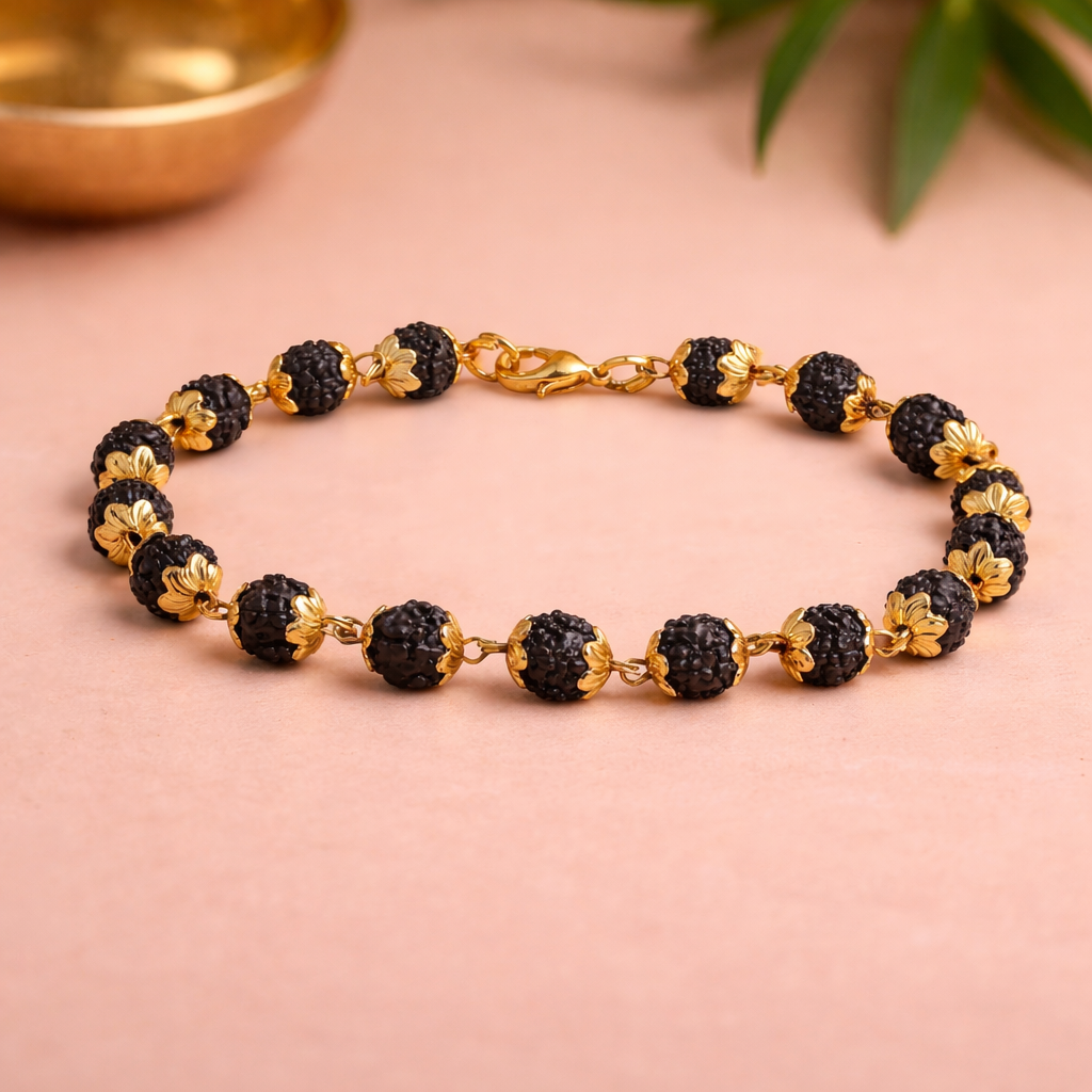 🖤✨ Gold Plated Rudraksha Bracelet – Protection, Peace & Divine Energy