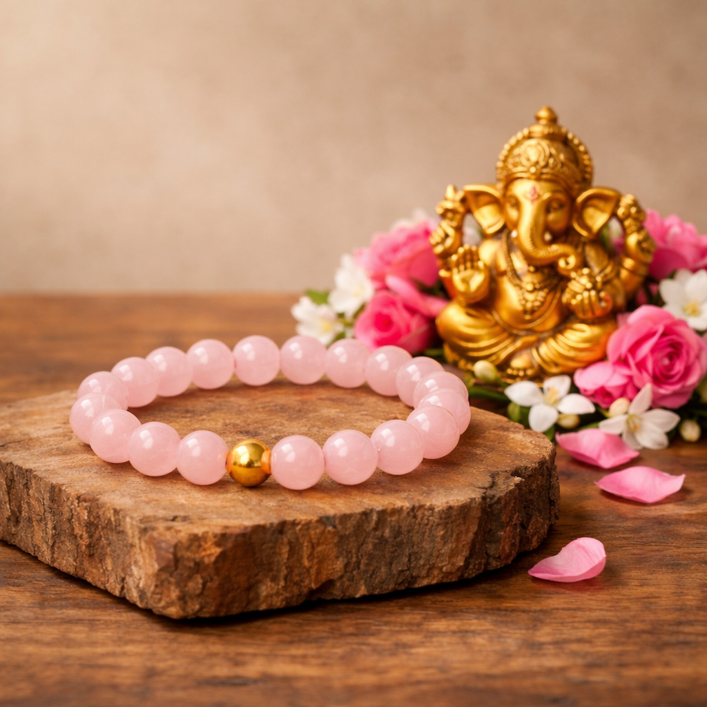 Rose Quartz Crystal Bracelet – Natural Pink Stone Beaded Bracelet | Unisex Stretch Bracelet for Daily Wear