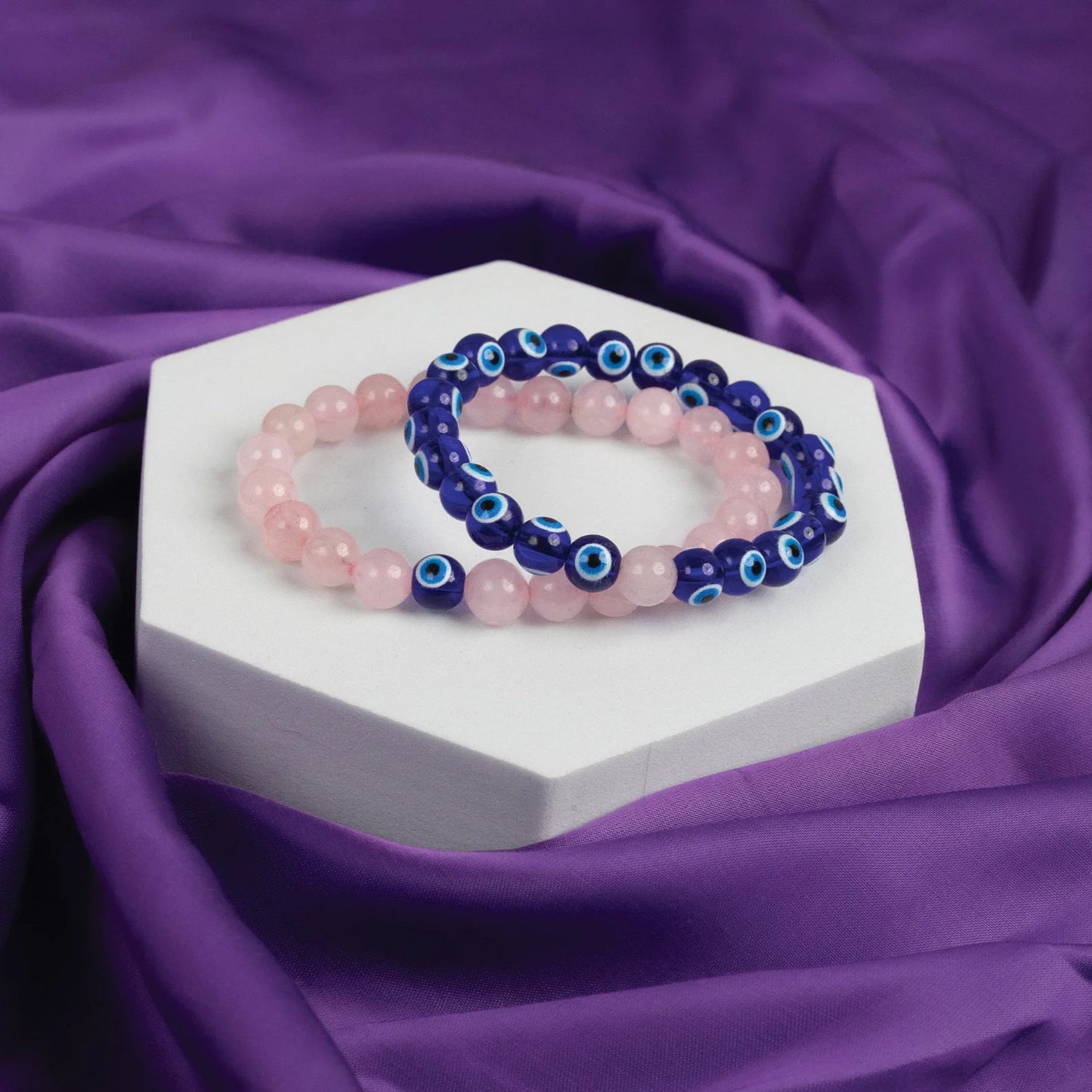 ose Quartz and Evil Eye Bracelet Combo – Love, Protection & Positive Energy