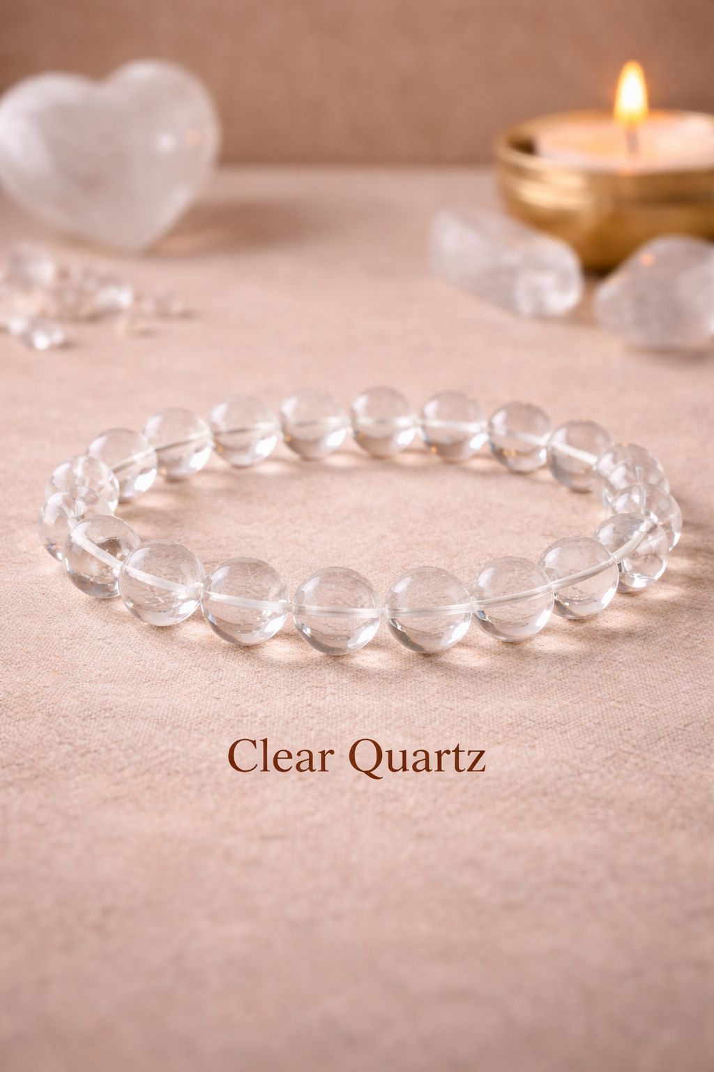 Clear Quartz Crystal Bracelet – Natural Transparent Beads | Unisex Stretch Bracelet for Daily Wear